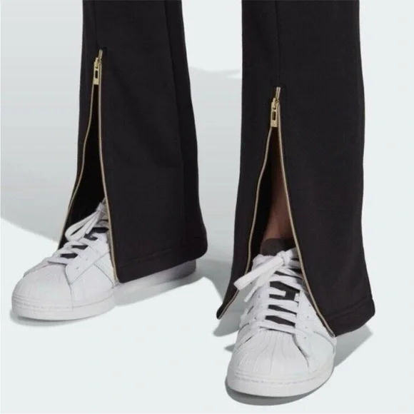 Adidas Originals Women's Track Pants Black Boot cut pant with ankle Gold zip XS - Picture 8 of 16